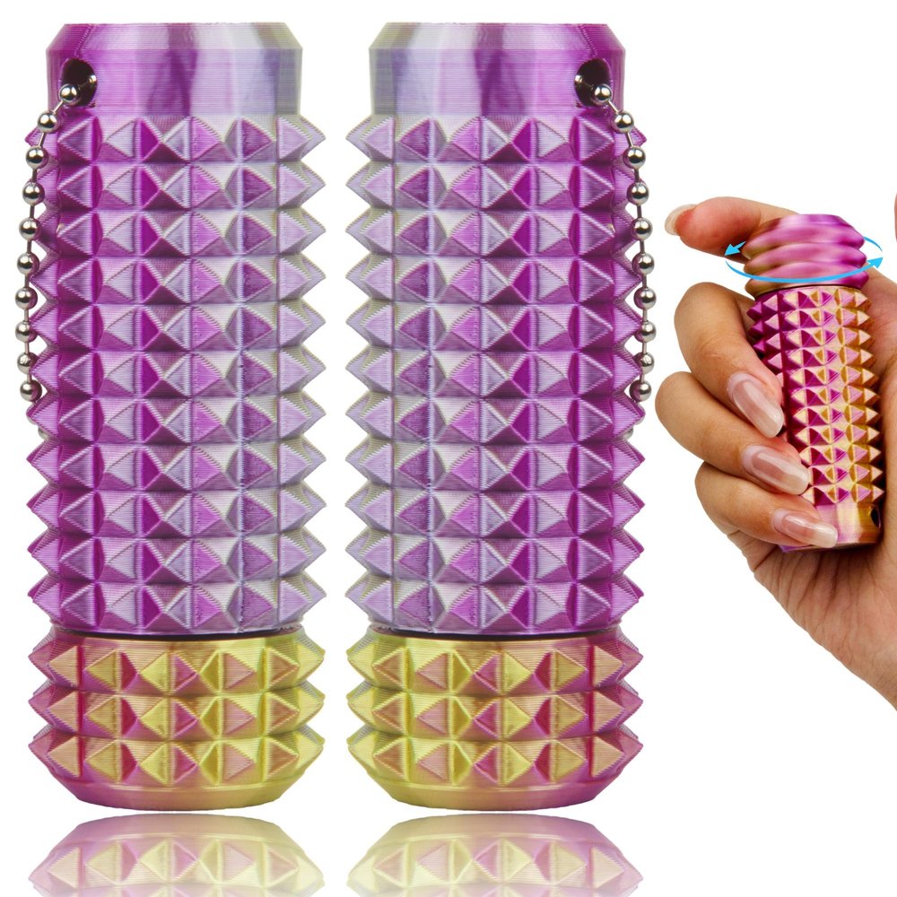 2 Pcs Little Ouchies Pain Fidget, Rotate Pain Stim Fidget Toys for Adults to Stress Relief, 3D Printed Spiky Grippie Stim Keychain Anxiety Relief (Pink Gold)