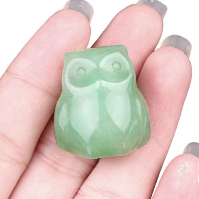 1 Inch Natural Semi-Precious Stone Owl Figurine Ornaments Amethyst Quartz Crystal Healing Animal Statue Decoration,Green Aventurine