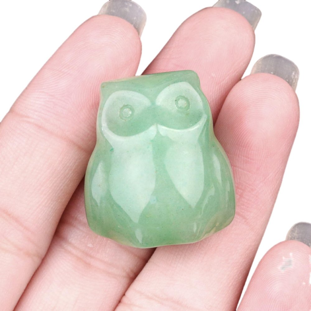 1 Inch Natural Semi-Precious Stone Owl Figurine Ornaments Amethyst Quartz Crystal Healing Animal Statue Decoration,Green Aventurine