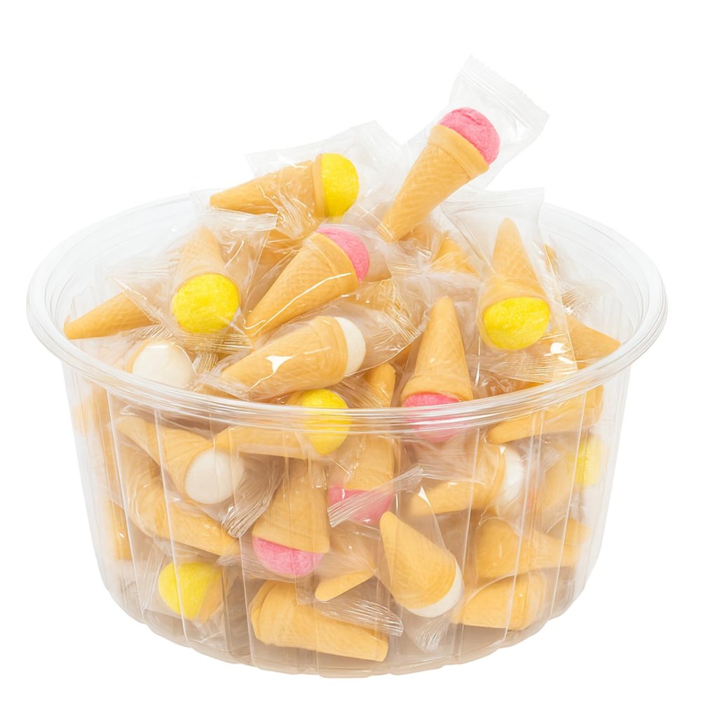 Marshmallow Ice Cream Cones Candy Mini Sugar Cones Filled with Fluffy Marshmallow Cream & Colorful Marshmallows Fun Nostalgic Treats for Parties, Kids, Easter, & Stocking Stuffers