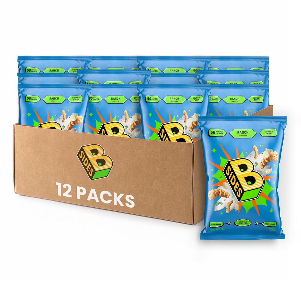 B-SIDES Crunch Puffs Protein Puffs | Healthy Snacks, High Protein, Plant-Based, Allergen-Friendly, Upcycled Oats & Corn and Regenerative Pea Protein