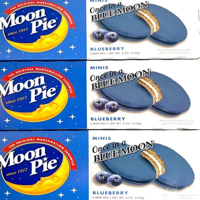 Mini Marshmallow Sandwich Cookies, 3 Boxes of 6 Individually Wrapped Treats, 6 Oz Each, Classic Graham Cracker and Marshmallow Filling (Blueberry)