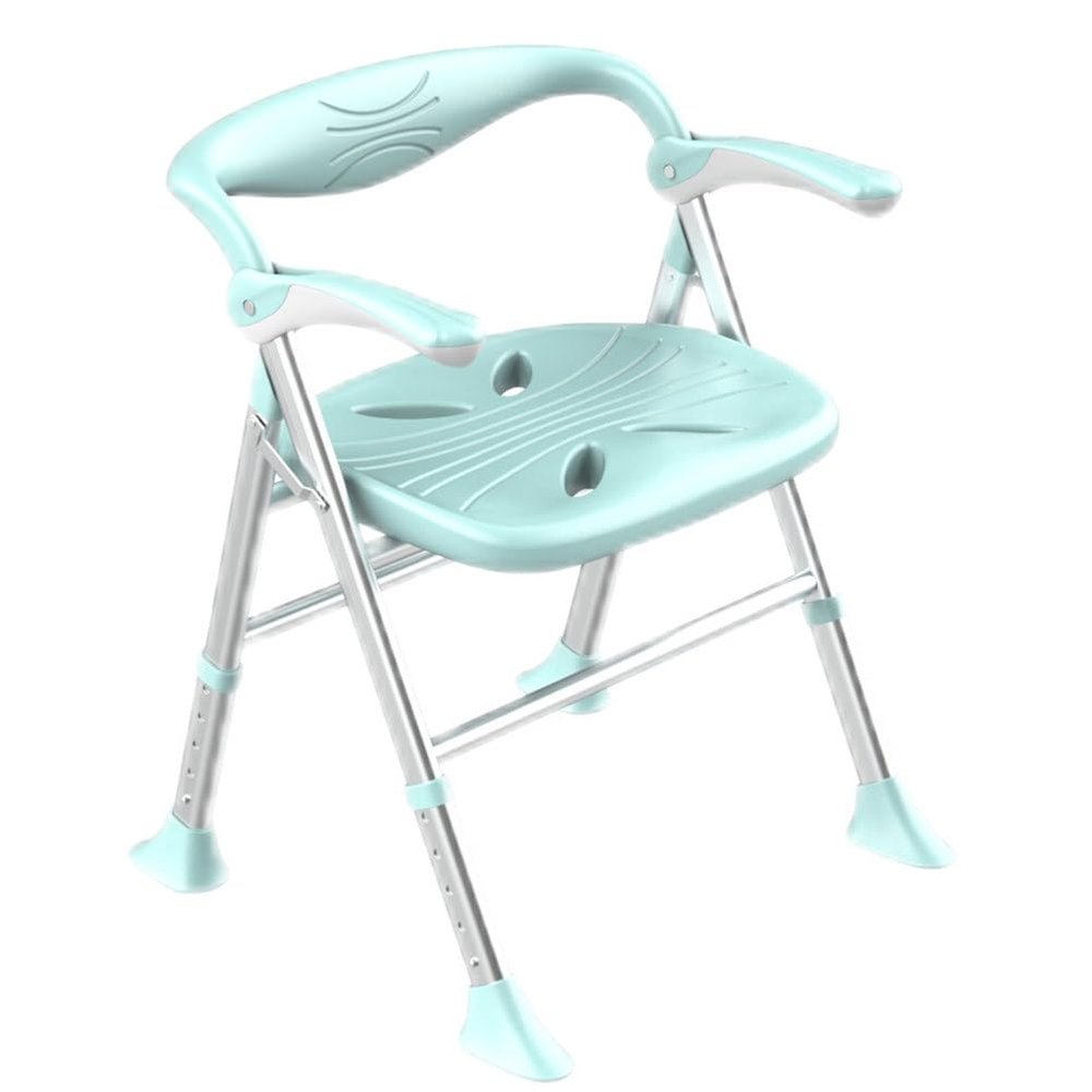 Shower Stool with Adjustable Height, Folding Bath Chair with Back & Arms - Foldable Bath Seat for Elderly Safety, Space-Saving,Green