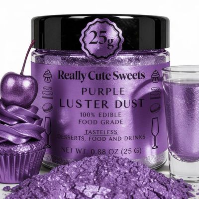 Really Cute Sweets Edible Glitter Luster Dust, (Purple 25g) Food Grade Shimmer Powder for Cake Decorating, Drinks & Desserts, Chocolates, Gluten Free, Vegan, Tasteless