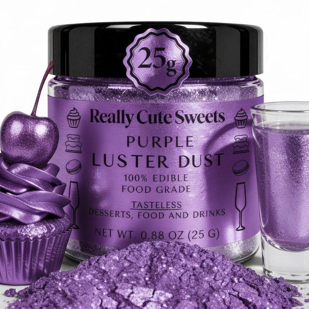 Really Cute Sweets Edible Glitter Luster Dust, (Purple 25g) Food Grade Shimmer Powder for Cake Decorating, Drinks & Desserts, Chocolates, Gluten Free, Vegan, Tasteless