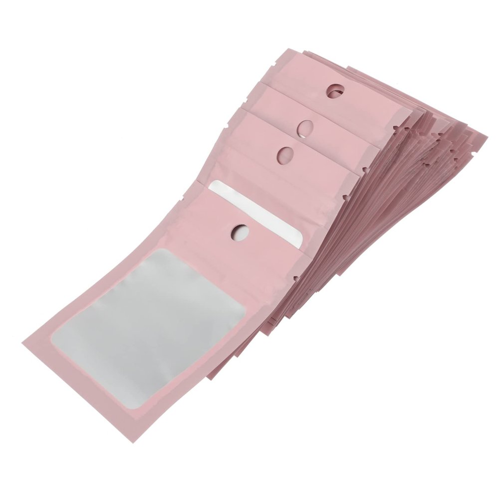 Baluue 100Pcs Pink Plastic Sealing Pouch for Jewelry Daily Storage