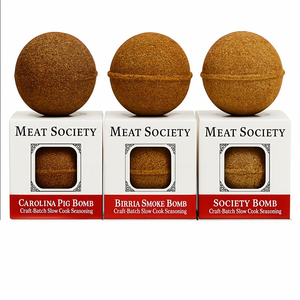 Meat Society Craft Batch Seasoning Bomb Variety Pack - Birria Smoke Bomb, Society Bomb, Carolina Pig Bomb, Slow cooker seasoning, 3 Count. Gluten Free, No MSG
