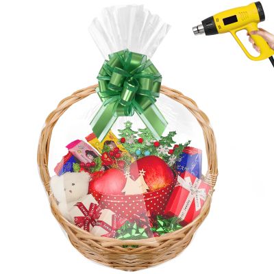 Yeumk Shrink Wrap Bags for Christmas Gift Baskets 16x24 Inches 50 Pack Clear Cellophane PVC Heat Shrink Bags for Gift Wrapping Halloween Easter Valentine's Day Mother's Day