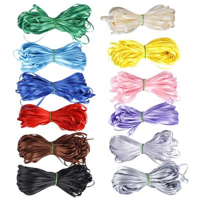 12 Pcs 3 mm x 25 Yards Colorful Thin Satin Ribbon Wedding Invitation Card Ribbon Christmas Ornament Hanging Ribbon Gift Wrapping Ribbon Assorted Color Fabric Craft Ribbons Hair Bow Making Ribbons