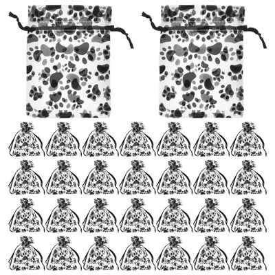 Healifty 50Pcs Paw Print Organza Drawstring Bags 4.72X3.54In Sheer Jewelry Storage Pouches for Travel Gift Wrapping Dog Party Favors