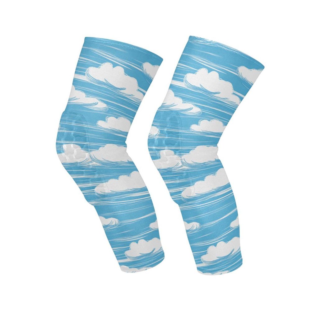 tplaotee Sky Blue and Pure White Stripe Pattern Doodle Art knee support brace (2 pack) Tight Anti-Slip Design knee compression sleeves men for Basketball, Volleyball, Skiing, Gym