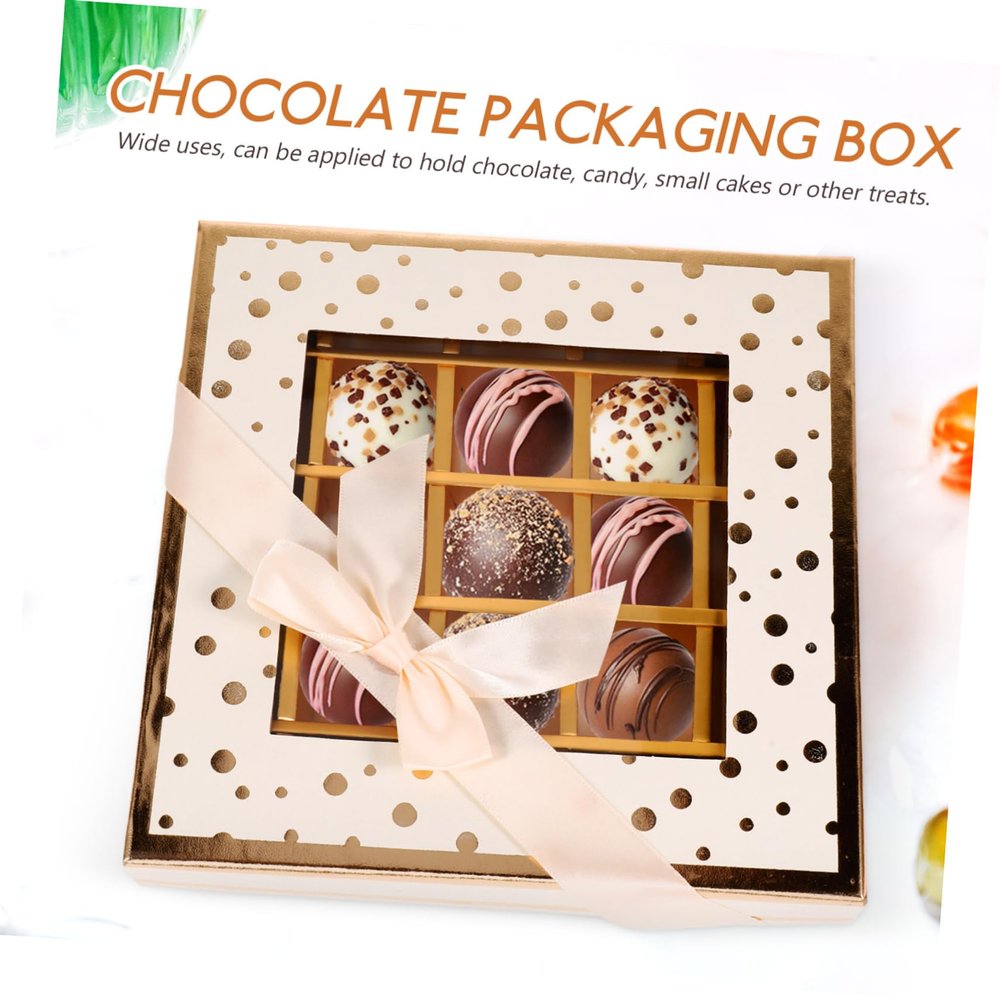 Beavorty Window Chocolate Candy Box Compartment Beige Gift Packaging for Valentine's Day Wedding Anniversary Treats with Elegant Bow Decoration