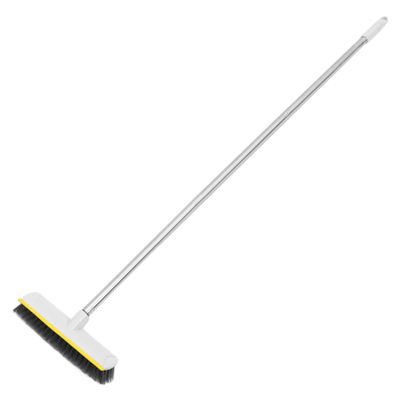 Hemobllo Long Handle Kitchen Broom with Stiff Bristles and Scraper Floor Cleaning Brush for Indoor Use in Bathroom Toilet and Kitchen for Hard to Clean Areas Gray Design