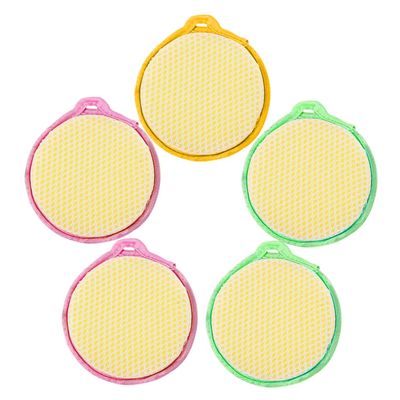 Wakauto 5pcs Double Sided Round Dishwashing Sponge Pad Non Scratch Kitchen Scouring Pad with Strong Decontamination and High Water Absorption Multi Color Cleaning Sponges for Random Color
