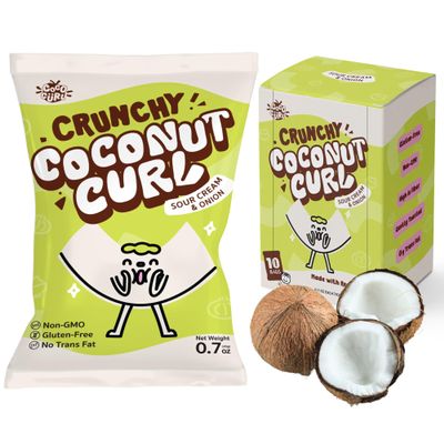 COCOCURL Sour Cream & Onion Crafted Crunchy Coconut Chips Unsweetened Healthy Snack, Gluten-Free, Gently Toasted Coconut, Sugar Free Snacks 0.7 Oz (Pack of 10)