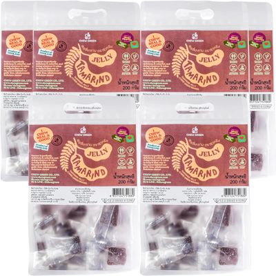 CHEW GREEN Family Share Pack-6 - Premium Tamarind Gummy Jelly Fruit Chews (7 oz x 6) Bulk Thai Authentic Gummies Individually Wrapped Plant-Based Party Favors, Corporate Gifts, Holiday Events, Goodie Bags & Pantry Staples