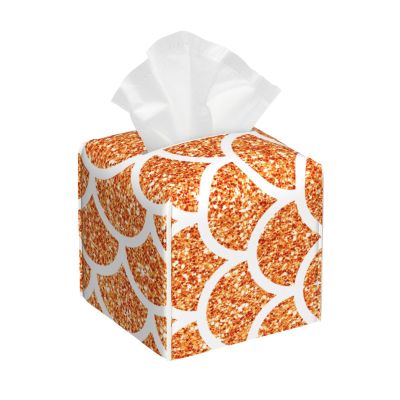Orange Glitter Mermaid Scales Leather Tissue Box Cover Square Tissue Holder Decorative Paper Case for Home Office Bathroom Vanity Countertop Car