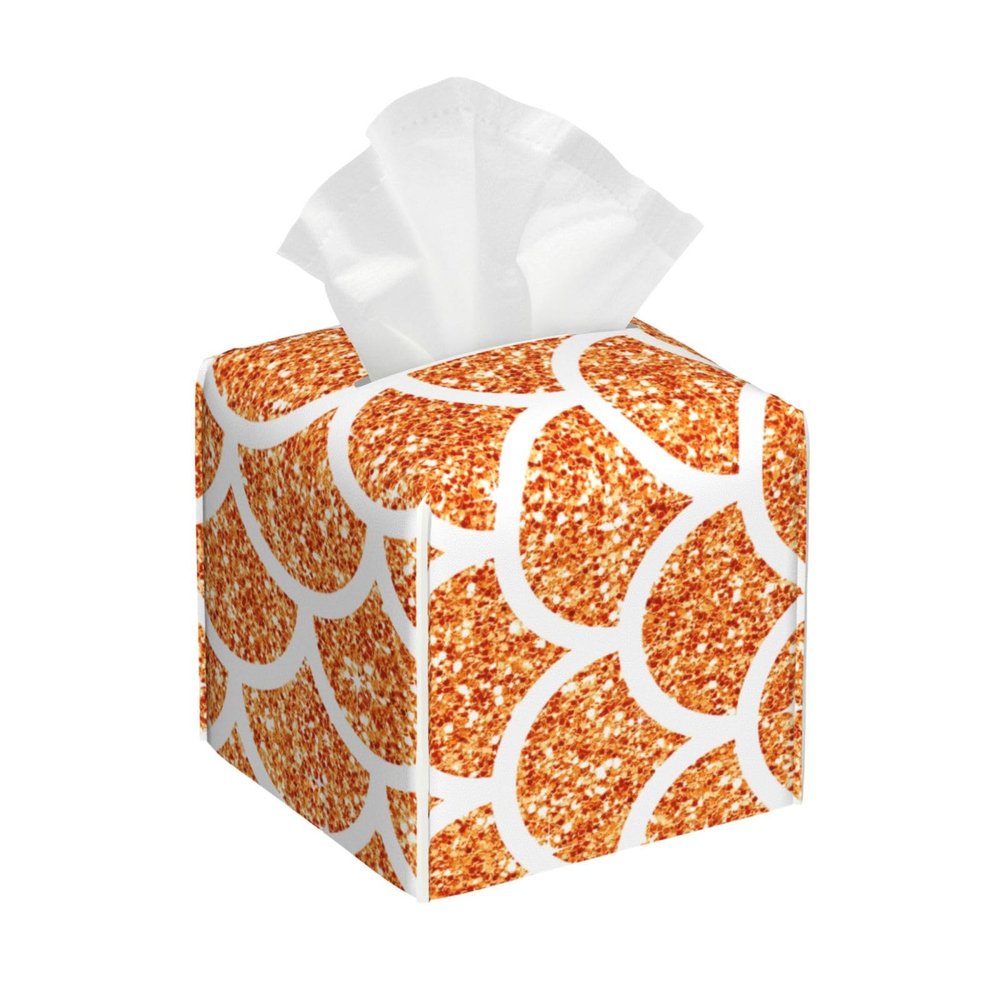 Orange Glitter Mermaid Scales Leather Tissue Box Cover Square Tissue Holder Decorative Paper Case for Home Office Bathroom Vanity Countertop Car