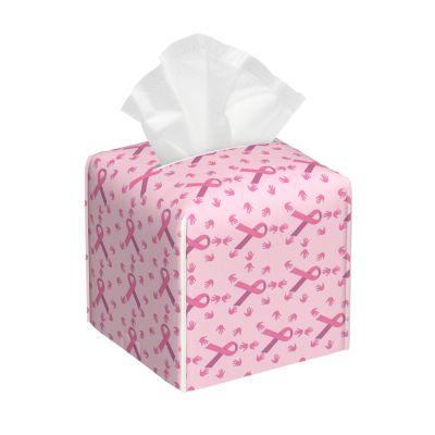 Breast Cancer Awareness Month Pink Ribbon Leather Tissue Box Cover Square Tissue Holder Decorative Paper Case for Home Office Bathroom Vanity Countertop Car