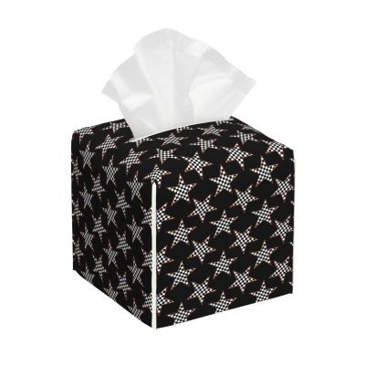 Checkered Stars Leather Tissue Box Cover Square Tissue Holder Decorative Paper Case for Home Office Bathroom Vanity Countertop Car