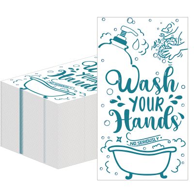 100 Pcs Disposable Hand Towels for Bathroom Funny Paper Guest Towels Decorative Dinner Napkins for Room Wedding Birthday Holiday Anniversary Baby Shower Party (White-Teal Blue)