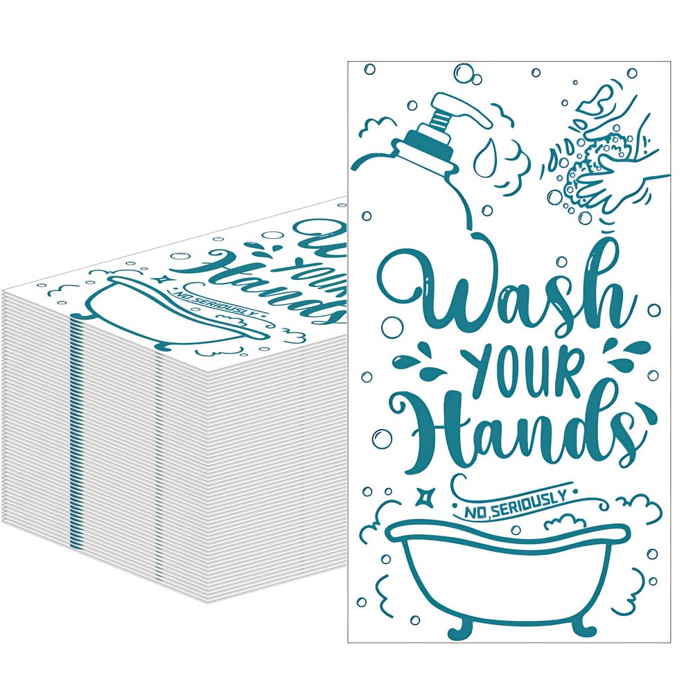 100 Pcs Disposable Hand Towels for Bathroom Funny Paper Guest Towels Decorative Dinner Napkins for Room Wedding Birthday Holiday Anniversary Baby Shower Party (White-Teal Blue)
