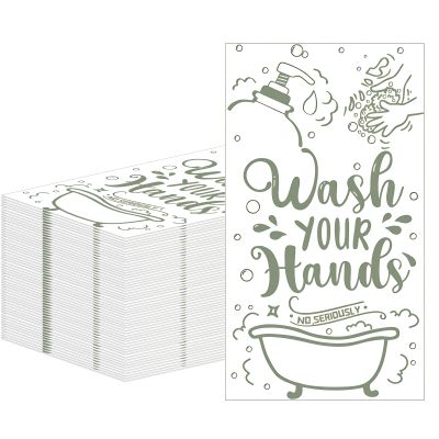 100 Pcs Disposable Hand Towels for Bathroom Funny Paper Guest Towels Decorative Dinner Napkins for Room Wedding Birthday Holiday Anniversary Baby Shower Party (White-Sage Green)