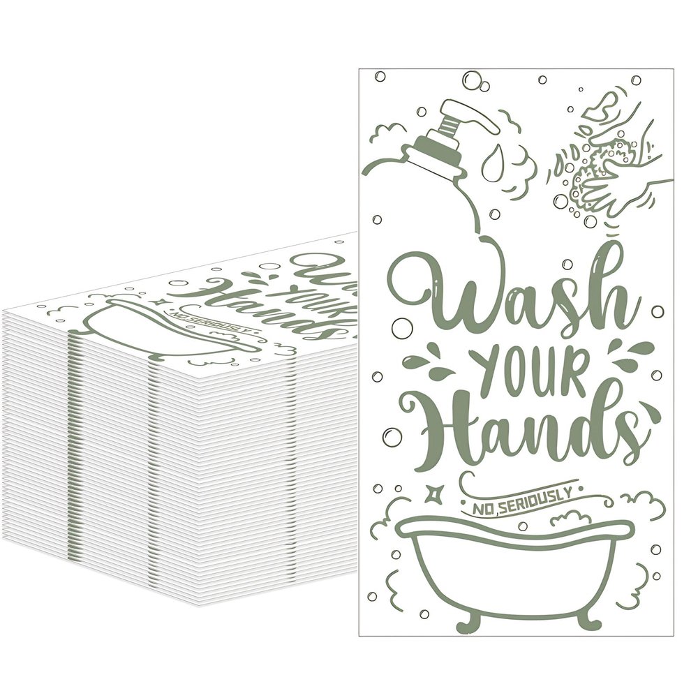 100 Pcs Disposable Hand Towels for Bathroom Funny Paper Guest Towels Decorative Dinner Napkins for Room Wedding Birthday Holiday Anniversary Baby Shower Party (White-Sage Green)