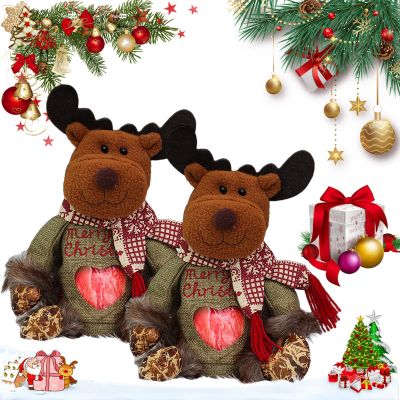 Christmas Gift Bags Zipper Design, 2025 New Flax Fabric Christmas Apple Bags, Reusable Multifunctional Candy Bags, Santa Snowman Style for Chritmas Party and Festival Decor (Elk*2)