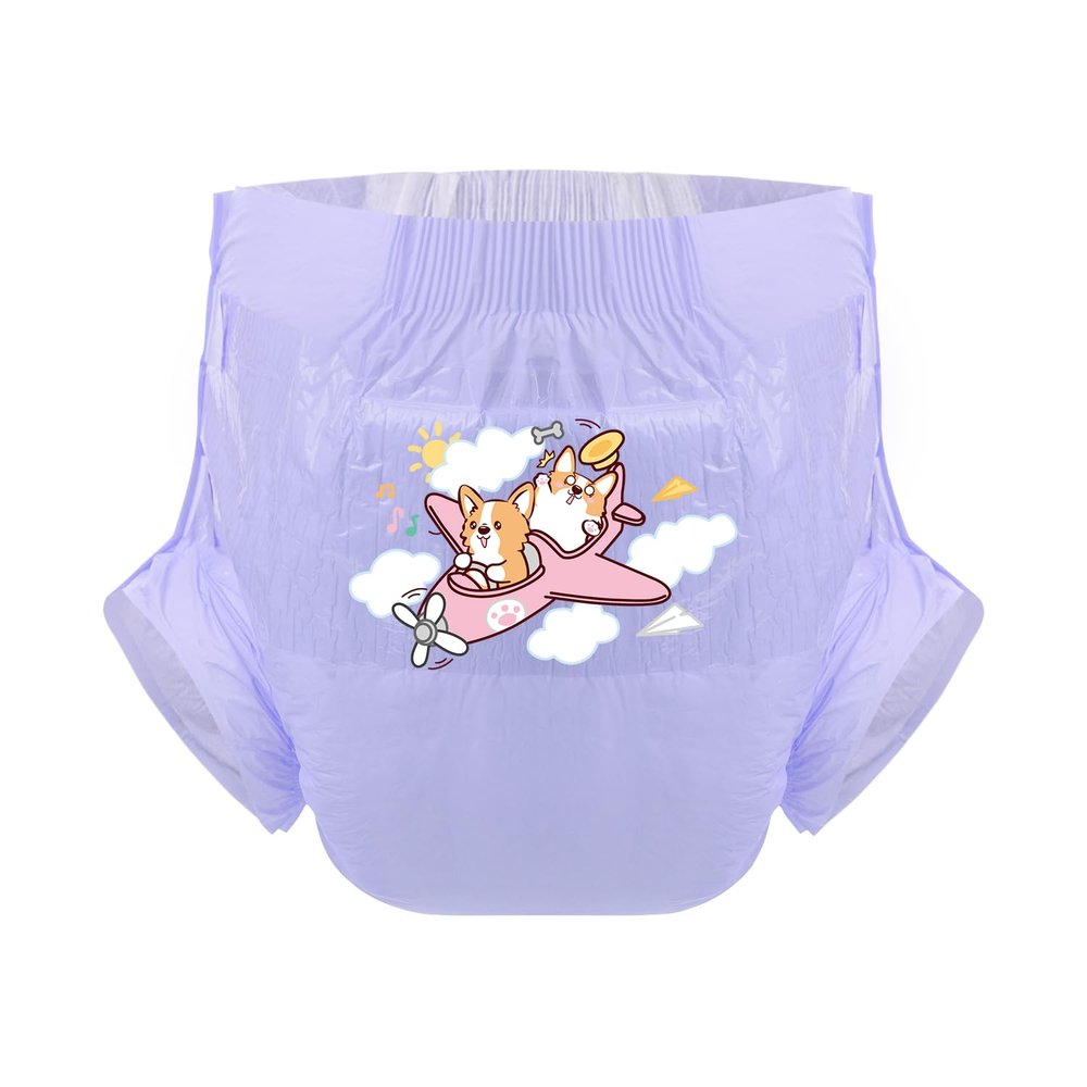 CutiePlusU Adult Diapers Sample 3 Pieces Adult Brief Diaper Incontinence Underwear Purple Corgi Driver (Medium 28"-38")
