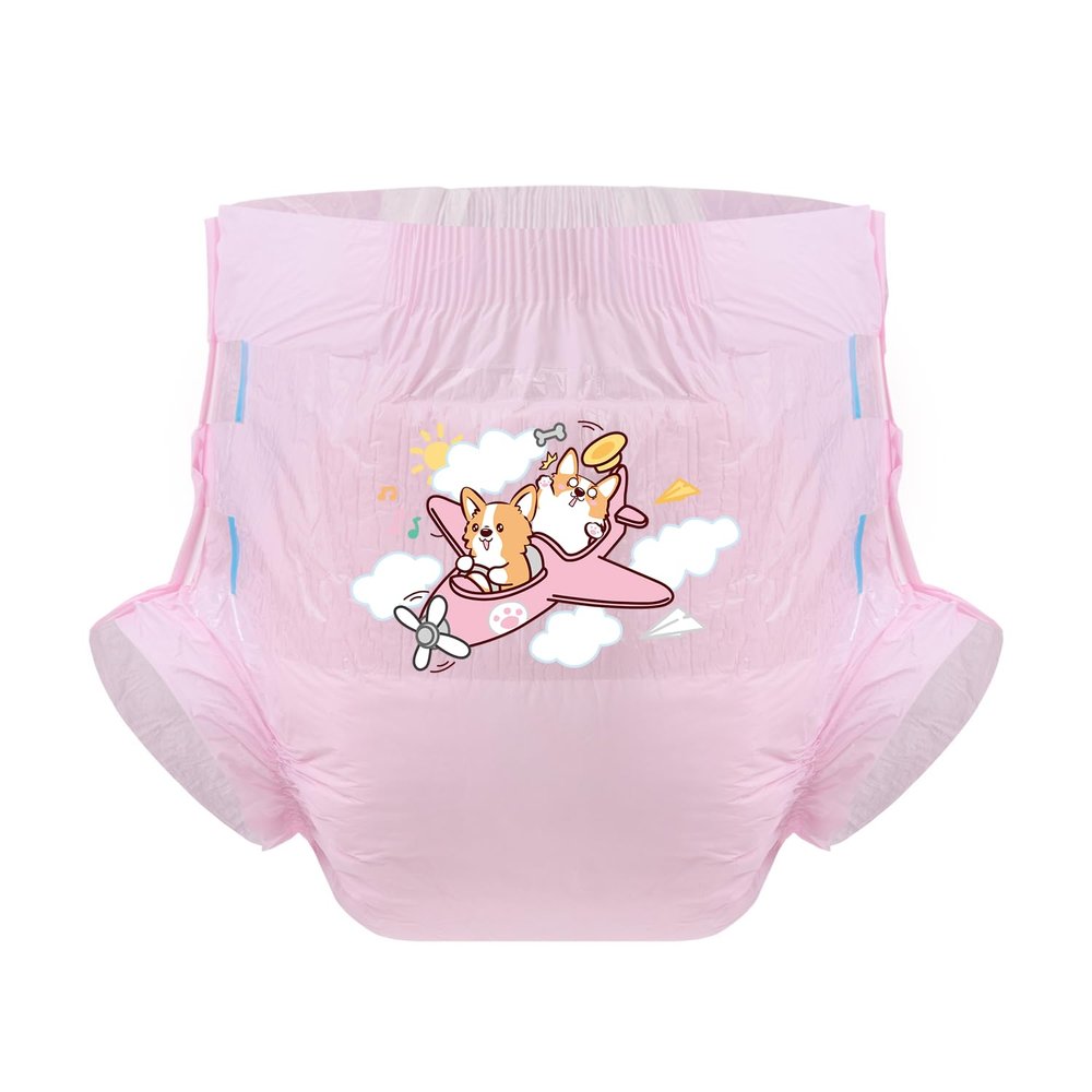 CutiePlusU Adult Diapers Sample 3 Pieces Adult Brief Diaper Incontinence Underwear Pink Corgi Driver (Medium 28"-38")