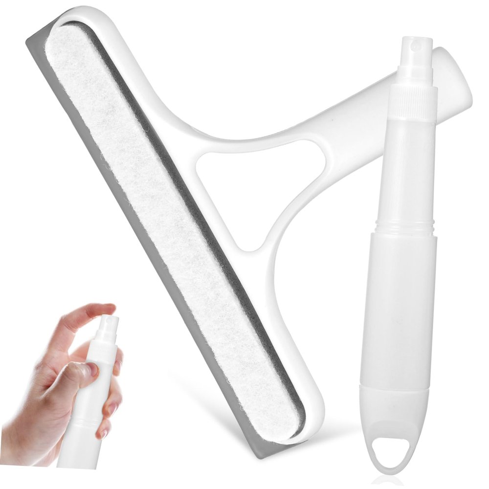 HEALLILY Window Cleaning Tool with Spray Mist Handle Dual Function Sponge Brush and Squeegee Wiper for Glass Mirrors Car Windows and Multi Surface Use at Home and Office