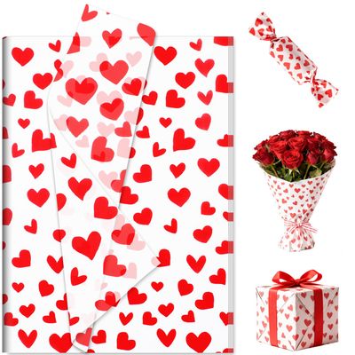 100 Sheets Valentine's Day Tissue Paper, 20 x 14 Inch Romantic Red Heart Wrapping Tissue Paper Decorative Gift Wrapping Supplies for Anniversary, Weddings, Valentine's Day DIY Crafts