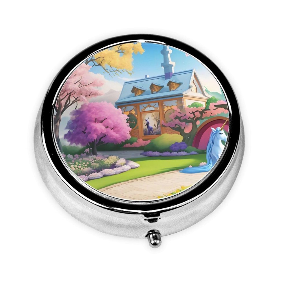 Unicorn Fairy Tale Round Pill Box Portable Medicine Box That can be stored in a Pocket or Handbag