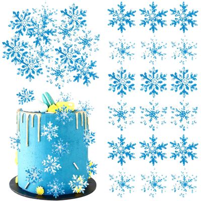 Rsstarxi 60 Pack Edible Snowflakes Cupcake Toppers Winter Frozen Theme Snowflakes Decorations for Baby Shower Birthday Christmas Winter Party Cake Decorations Supplies Blue
