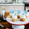 Rsstarxi 60 Pack Edible Snowflakes Cupcake Toppers Winter Frozen Theme Snowflakes Decorations for Baby Shower Birthday Christmas Winter Party Cake Decorations Supplies Blue view 3