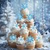 Rsstarxi 60 Pack Edible Snowflakes Cupcake Toppers Winter Frozen Theme Snowflakes Decorations for Baby Shower Birthday Christmas Winter Party Cake Decorations Supplies Blue view 4