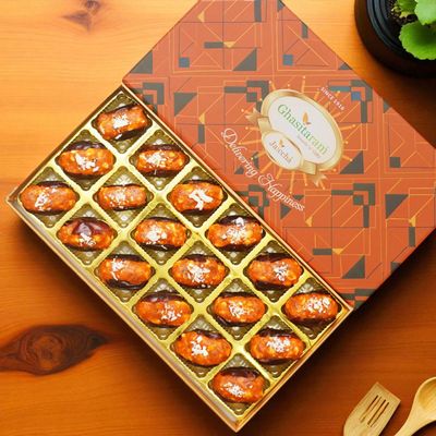 Ghasitaram Gifts Jaiccha Orange Stuffed Dates 18 pcs in designer box| Diwali,Holi,Rakhi,Valentine,Christmas,Birthday,Anniversary,Her,Him|