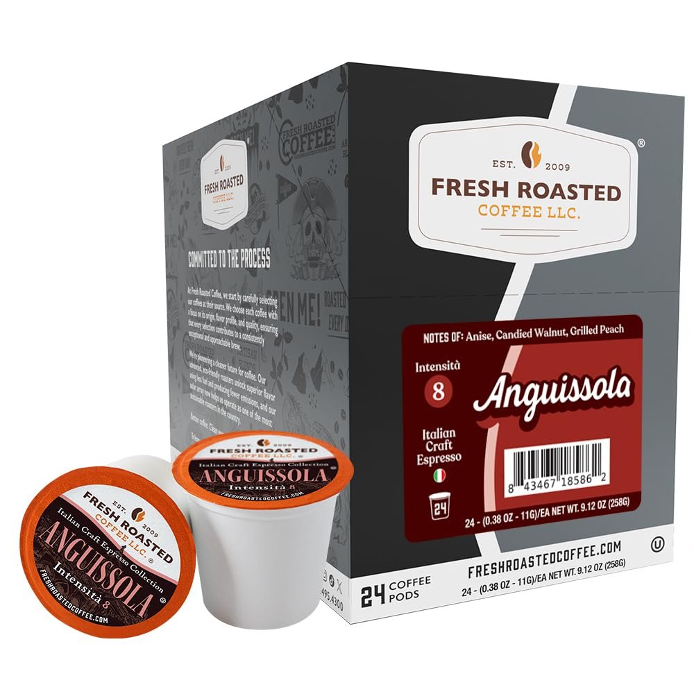 Fresh Roasted Coffee, Anguissola Italian Craft Artisan Blend K-Cup Pods for Keurig Brewers, Dark Roast, Kosher, 24 Count (Pack of 1)