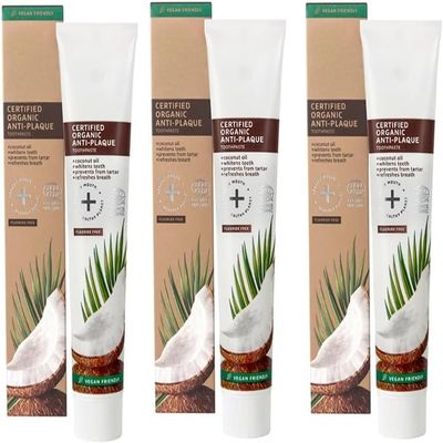 E and D, Certified Organic Anti-Plaque Toothpaste with Coconut Oil 2.50 oz (Pack of 3,Total 7.50 oz)