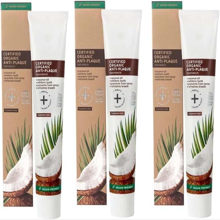 E and D, Certified Organic Anti-Plaque Toothpaste with Coconut Oil 2.50 oz (Pack of 3,Total 7.50 oz)