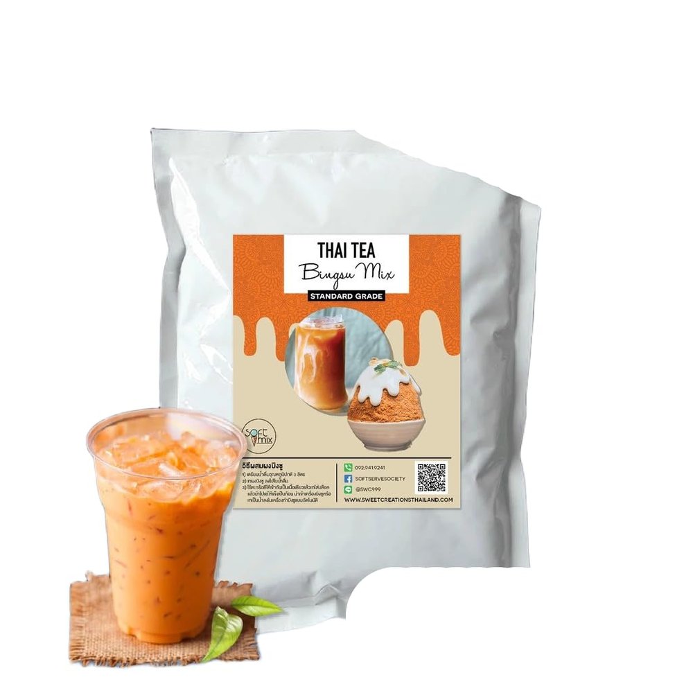 (Pack of 4 x 1kg) Bingsu Powder Mix - Premium New Zealand Milk Formula (1000g x 4 bags, Thai Tea)