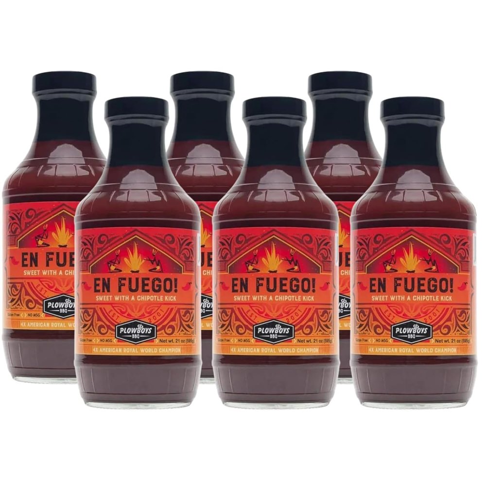 Plowboys En Fuego BBQ Sauce Sweet & Spicy Competition Barbecue Sauce Award-Winning KCBS Sauce for Chicken, Ribs, Pork & Beef (En Fuego, Pack of 6)