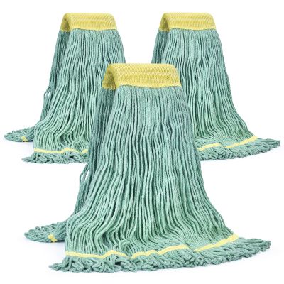 Matthew Cleaning Commercial Mop Head Replacement, 5 Inch Wide Headband, Looped End Cotton Blend String Wet Mops for Floor Cleaning, 24 oz Large, 3-Pack Green