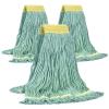 Matthew Cleaning Commercial Mop Head Replacement, 5 Inch Wide Headband, Looped End Cotton Blend String Wet Mops for Floor Cleaning, 24 oz Large, 3-Pack Green view 1