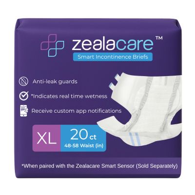 Zealacare Smart Incontinence Briefs Adult Disposable Diapers with Built-in Sensor Strips for Real-time Detection (Sensor Sold Separately) High Absorbency Overnight Protection (X-Large, 20, Count)