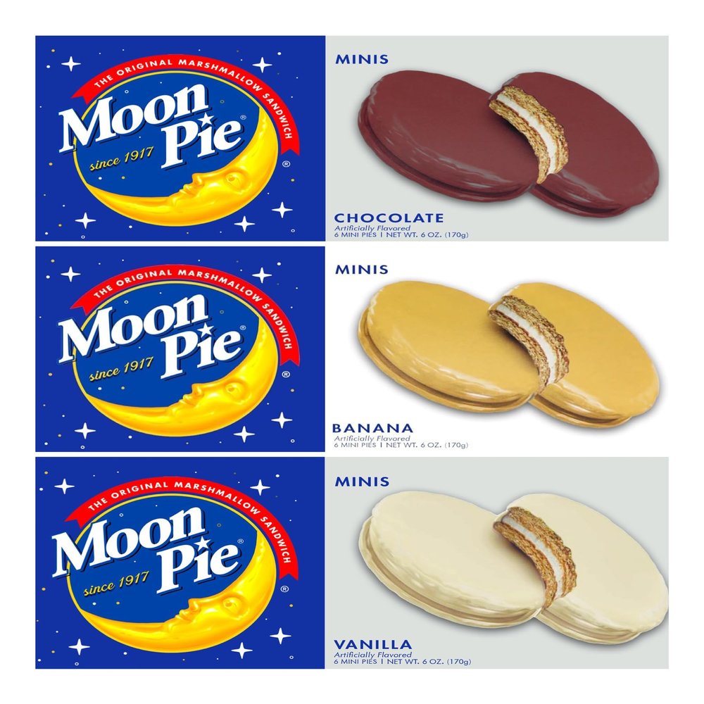 Marshmello Cookies Mini Variety Marshmallow Sandwich Cookies, 3 Boxes of 6 Individually Wrapped Treats, 6 Oz Each, Classic Graham Cracker and Marshmallow Filling (Chocolate Banana Vanilla)
