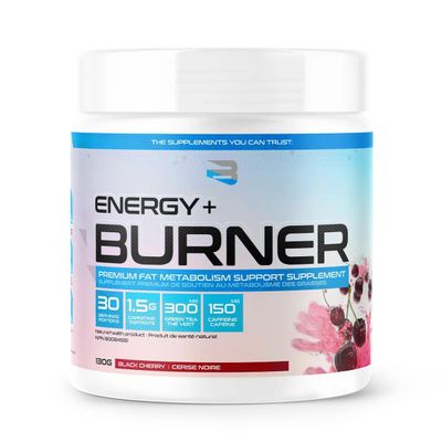 Believe Supplements Energy + Burner | L-Carnitine Tartrate, Green Tea, Caffeine | Fat Metabolism Support, Increased Energy, Focus, & Endurance | 30 Servings (Black Cherry)