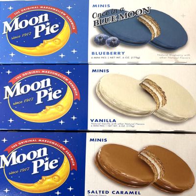 Marshmello Cookies Mini Variety Marshmallow Sandwich Cookies, 3 Boxes of 6 Individually Wrapped Treats, 6 Oz Each, Classic Graham Cracker and Marshmallow Filling (Blueberry Vanilla Salted Caramel)