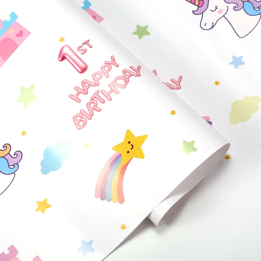 10 Sheets 1st Birthday Wrapping Paper for Girls, 27x16 Inch First Pink Happy Birthday Packaging Tissue Paper for Baby Shower Party Favors Gift Wrap (Style 1)